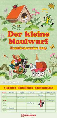 N NEUMANNVERLAGE - Der kleine Maulwurf 2025 Familienplaner, 22x45cm, Familienkalender mit 5 Spalten für Termine und Notizen, schöne Abbildungen, Stundenpläne, Schulferien und deutsches Kalendarium