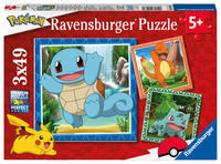 Kinderpuzzle 3x49 Teile - Pokémon - Glumanda, Bisasam und Schiggy