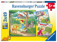 Ravensburger Kinderpuzzle - 08051 Rapunzel, Rotkäppchen & der Froschkönig - Puzzle für Kinder ab 5 Jahren, mit 3x49 Teilen