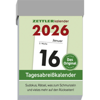 Zettler Tagesabreißkalender S 2026 – Abreißkalender 4 × 6 cm, 1 Tag pro Seite mit Sudoku, Rezepten, Rätseln & Tipps auf den Rückseiten, FSC-zertifiziert