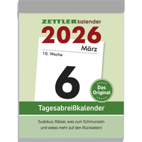 Zettler Tagesabreißkalender XL 2026 – Abreißkalender 8 × 11 cm, 1 Tag pro Seite mit Sudoku, Rezepten, Rätseln & Tipps auf den Rückseiten, FSC-zertifiziert