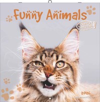 Alpha Edition - Funny Animals 2026 – Wandkalender 30×30 cm (30×60 geöffnet) mit lustigen Tierfotos & Sprüchen, 6-sprachiger Broschürenkalender mit Platz für Notizen und internationalen Feiertagen