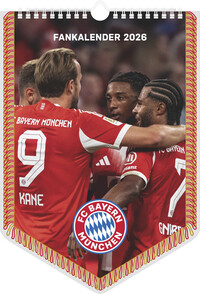 N Neumann - FC Bayern München 2026 – Mini-Bannerkalender 21x30 cm mit 12 Monatsblättern, deutschem Kalendarium & Spiralbindung, Fußball-Fankalender mit Spieler- & Stadionfotografien