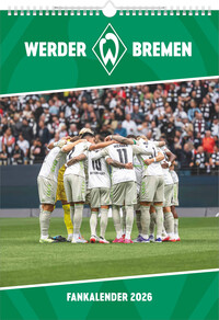 N Neumann - Werder Bremen 2026 – Wandkalender A3 (30x42 cm) mit 12 Monatsblättern, deutschem Kalendarium & Spiralbindung, Fußball-Fankalender mit Spielerfotografien in Grün-Weiß