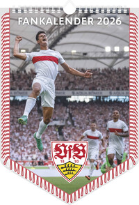 N Neumann - VfB Stuttgart 2026 – Bannerkalender A3 (30x42 cm) mit 12 Monatsblättern, deutschem Kalendarium & Spiralbindung, Fußball-Wandkalender mit Spielerfotografien für Fans