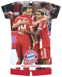 N Neumann - FC Bayern München 2026 – Trikotkalender 34x42 cm mit 12 Monatsblättern, 2-sprachigem Kalendarium & Spiralbindung, origineller Fußball-Wandkalender in Trikotform für Fans