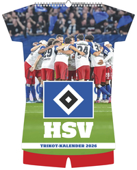 N Neumann - Hamburger SV 2026 – Trikotkalender 34x42 cm mit 12 Monatsblättern, 2-sprachigem Kalendarium & Spiralbindung, origineller Fußball-Wandkalender in Trikotform für Fans
