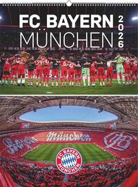 N Neumann - FC Bayern München 2026 Posterkalender, 48x64cm, Fußball-Kalender mit Motiven der Stars, Fan-Kalender mit Fußball-Highlights, Spiralbindung und internationales Kalendarium