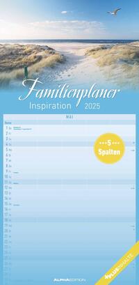 Alpha Edition - Familienplaner Inspiration 2025 Familienkalender, 22x45cm, Kalender mit 5 Spalten für Termine, 100-jährigem- und Pollenflugkalender, deutsches Kalendarium und Ferientermine DE/AT/CH