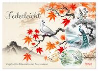 Federleicht - Vogelwelt im Stile asiatischer Tuschmalerei (Wandkalender 2026 DIN A2 quer), CALVENDO Monatskalender