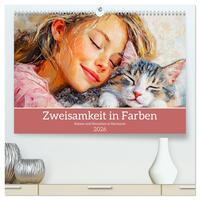 Zweisamkeit in Farben. Katzen und Menschen in Harmonie (hochwertiger Premium Wandkalender 2026 DIN A2 quer), Kunstdruck in Hochglanz