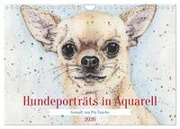 Hundeporträts in Aquarell (Wandkalender 2026 DIN A4 quer), CALVENDO Monatskalender