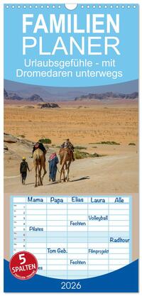 Familienplaner 2026 - Urlaubsgefühle - mit Dromedaren unterwegs mit 5 Spalten (Wandkalender, 21 x 45 cm) CALVENDO
