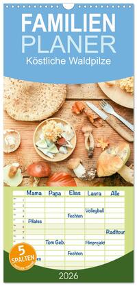 Familienplaner 2026 - Köstliche Waldpilze mit 5 Spalten (Wandkalender, 21 x 45 cm) CALVENDO