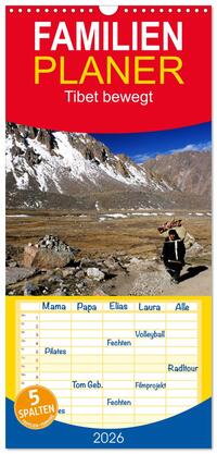 Familienplaner 2026 - Tibet bewegt mit 5 Spalten (Wandkalender, 21 x 45 cm) CALVENDO