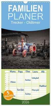 Familienplaner 2026 - Trecker - Oldtimer mit 5 Spalten (Wandkalender, 21 x 45 cm) CALVENDO