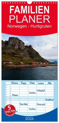 Familienplaner 2026 - Norwegen - Hurtigruten mit 5 Spalten (Wandkalender, 21 x 45 cm) CALVENDO
