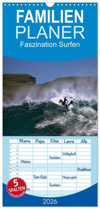 Familienplaner 2026 - Faszination Surfen mit 5 Spalten (Wandkalender, 21 x 45 cm) CALVENDO