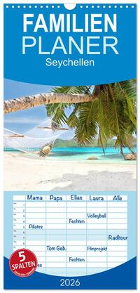 Familienplaner 2026 - Seychellen mit 5 Spalten (Wandkalender, 21 x 45 cm) CALVENDO