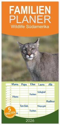 Familienplaner 2026 - Wildlife Südamerika mit 5 Spalten (Wandkalender, 21 x 45 cm) CALVENDO