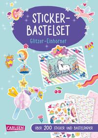 Bastelset für Kinder: Sticker-Bastelset: Glitzer-Einhörner