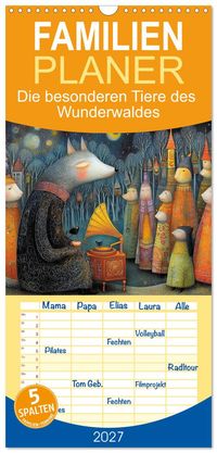 Familienplaner 2027 - Die besonderen Tiere des Wunderwaldes mit 5 Spalten (Wandkalender, 21 x 45 cm) CALVENDO