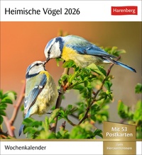 Heimische Vögel Postkartenkalender 2026 - Wochenkalender mit 53 Postkarten