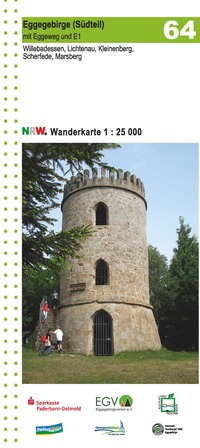Eggegebirge (Südteil) mit Eggeweg und E1 Blatt 64, topographische Wanderkarte NRW