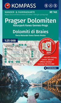 KOMPASS Wanderkarte 145 Pragser Dolomiten, Naturpark Fanes-Sennes-Prags / Dolomiti di Braies, Parco Naturale Fanes-Senes-Braies 1:25.000